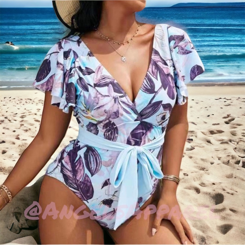 NEW✔️ "The Angelina"  Flutter Sleeve Deep V Swimsuit